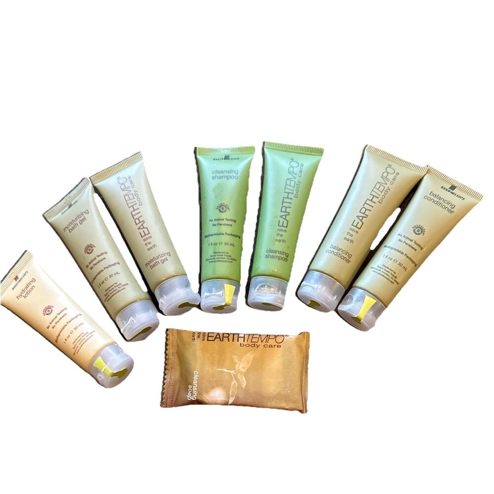 Earth Tempo Travel Size Bath Soap, Bath Gel, Shampoo, Conditioner, & Lotion New